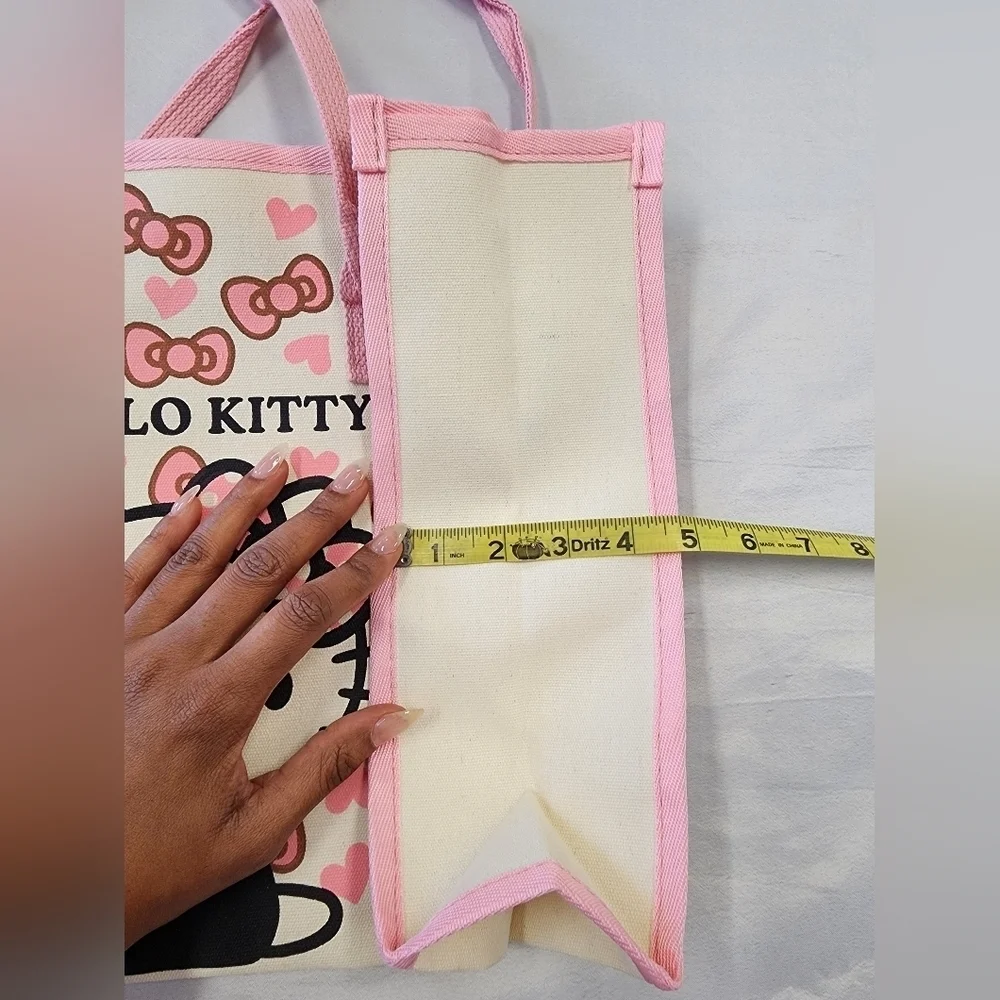Hello Kitty Women's Pink Cream Canvas Bag Iconic Design Hand Travel Purse NWT